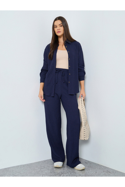 Styli Women Textured Longline Shirt and Pants Co-Ords
