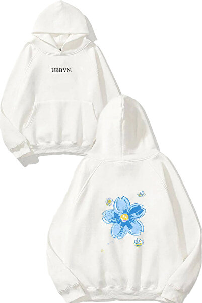 urbvn سويت شيرت أبيض كبير الحجم مطبوع عليه تصميم حشرة الزهور