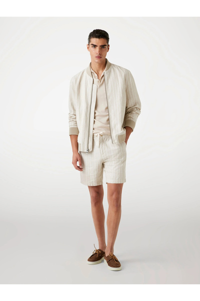 Guess Fletcher Men's Beige Linen Blend Regular Fit Shorts M5Yd11Whby0-F1Ad
