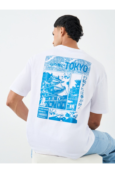 Styli Men Oversized Japanese Graphic Back Printed T-Shirt