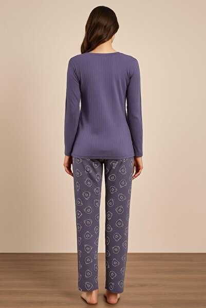 Pemilo Women's 05035 Long Sleeve 100% Cotton Interlock Pajama Set Smoked