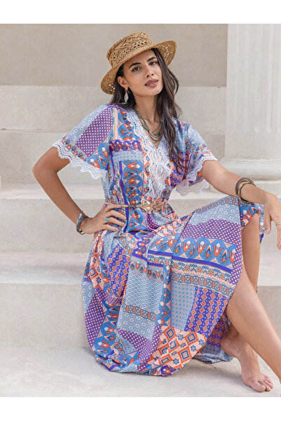 Styli Women Purple Scarf Print Maxi Dress