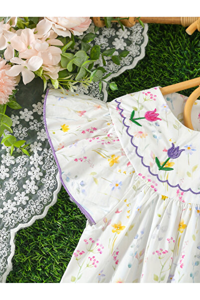 Styli Girls Embroidery Round Neck A-Line Dress