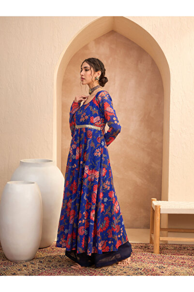 Sassafras By Styli Blue Floral Scoop Neck Anarkali Kurta
