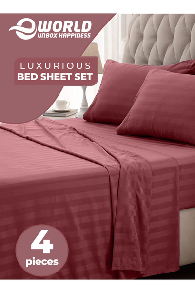Eworld 4 Piece King Size White Striped Bedding Set – Microfiber Duvet Cover, Fitted Sheet & 2 Pillowcases