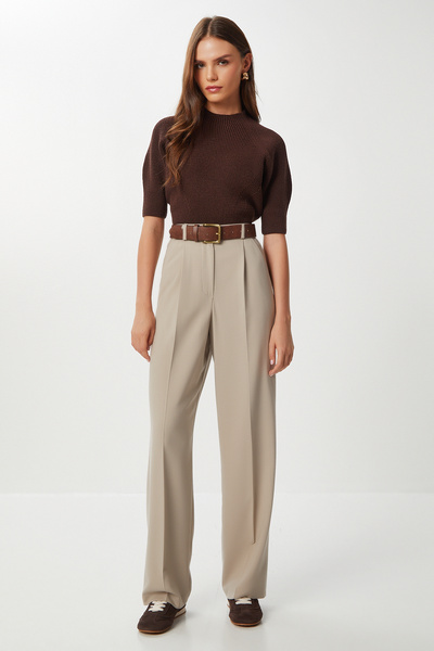 Lovelyİstanbul Pensli Pleated Polyviscose Trousers Lgp0021 Beige
