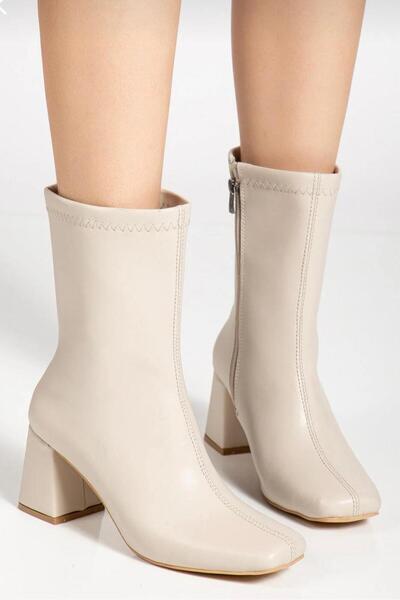 yezy shoes Γυναικείες μπότες με φερμουάρ με τακούνι μεσαίου μεγέθους