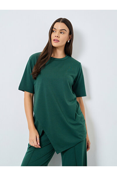 Styli Dark Green Asymmetric Hem T-Shirt and Joggers Co-Ords