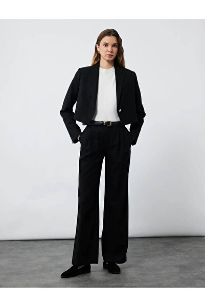 Koton Zweireihiger, langärmliger, kurzer schwarzer Damen-Blazer, Jacke 6WAK50...