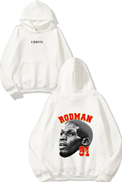 urbvn سويت شيرت أبيض كبير الحجم مطبوع بتصميم رودمان