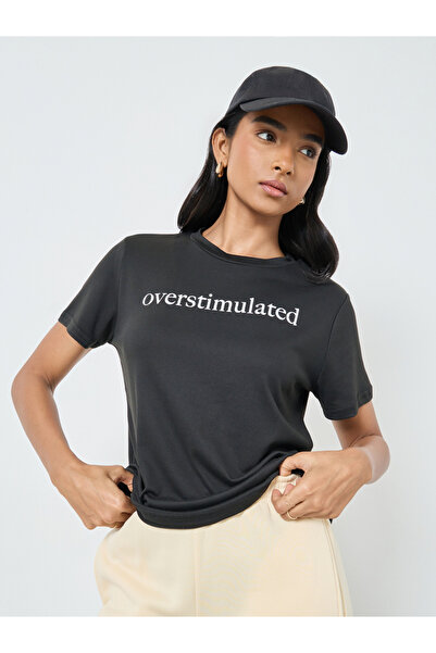 Take Two By Styli Women Black Slogan Print T-Shirt