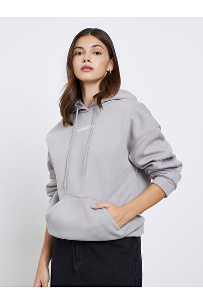 Take Two By Styli Women Grey Slogan Print Hoodie