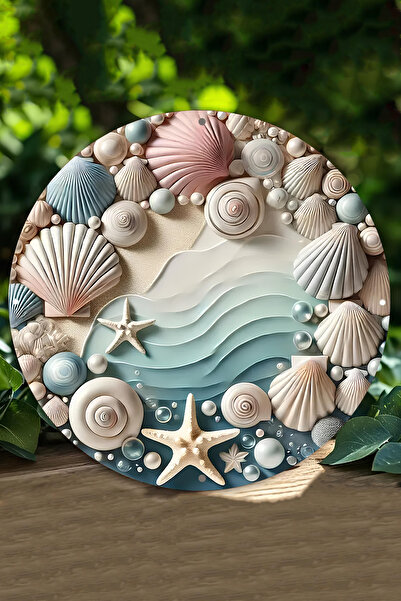 kutuTR Deniz Kabukları ve Yıldızı Temalı UV Baskılı 3D GÜRÜNÜMLÜ MDF Duvar Sü...