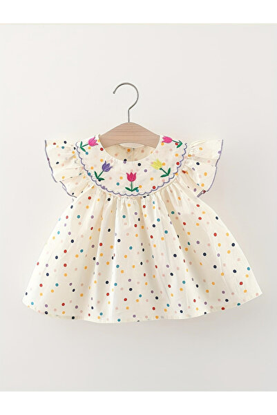 Styli Girls Polka Dot Cotton Embroidery Dress