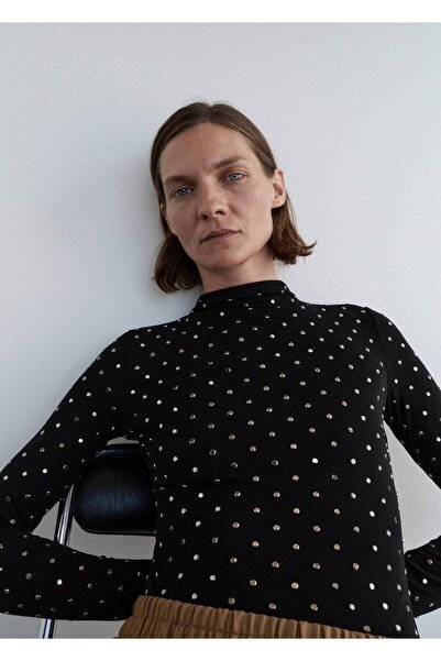 MANGO Woman Uzun kollu kristal işlemeli body