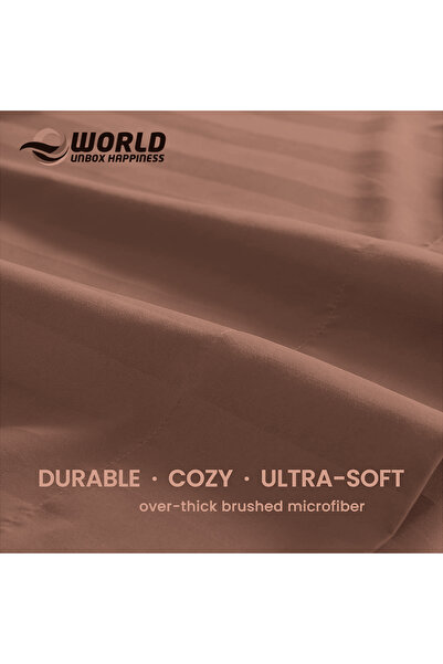 Eworld 4 Piece King Size White Striped Bedding Set – Microfiber Duvet Cover, Fitted Sheet & 2 Pillowcases