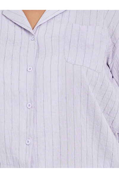 Styli Plus Viscose Textured Double Stripe Shirt and Pyjama Set