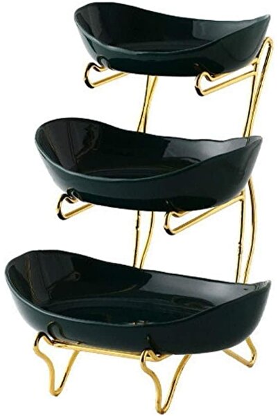 Türkiye Living Room Home Ceramic Wrought Iron Three-layer Fruit Bowl Snack Pl...