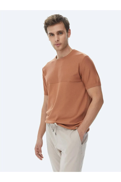 Kip Menswear Crew Neck Regular Fit Viscose Blend Reverse Knit T-Shirt Copper Trk-1394