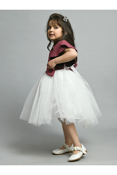 Bella Moda By Styli Shimmered Tulle Dress with Tie Bow Detail