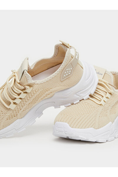 Take Two By Styli Beige Texture Lace Up Chunky Sneakers