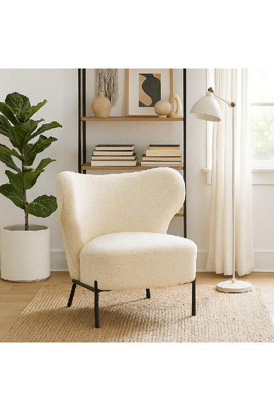 genernic Single Chair - Bouclé White Fabric