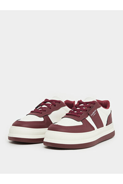 Styli Women Burgundy Contrast Panel Sneakers