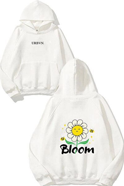 urbvn سويت شيرت أبيض كبير الحجم مطبوع عليه تصميم ديزي بلوم