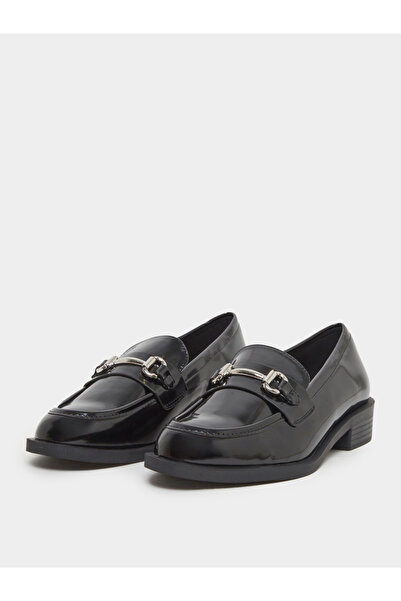 Raid By Styli Black Patent Loafers with Buckle Detail