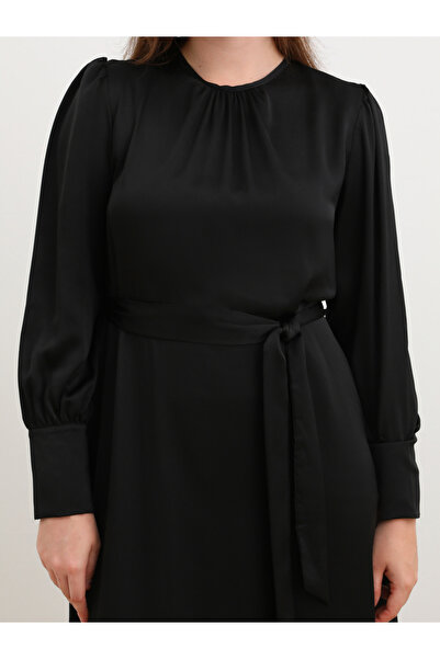 Alia By Styli Plus Black Maxi Dress with Self Tie-Belt