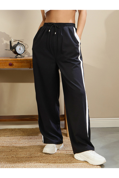 Sassafras By Styli Women Black Side Tape Drawstring Joggers