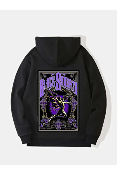 MAGORS سترة روك قطنية مطبوعة بأكمام طويلة وقلنسوة من BLACK SABBATH بثلاثة خيوط