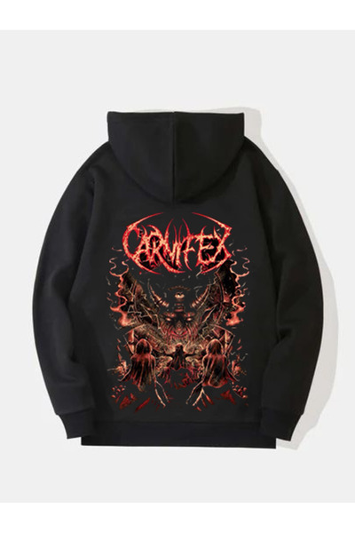 MAGORS Sweatshirt rock cu glugă, cu mânecă lungă, din bumbac imprimat CARNIFE...