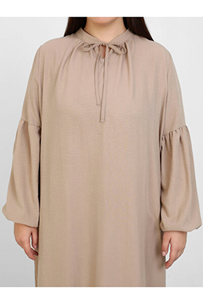 Alia By Styli Plus Brown Maxi Dress with Bishop Sleeves