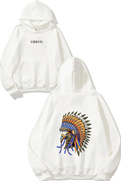 urbvn Şahin Design Printed Oversize White Hooded Sweatshirt