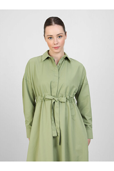 Refka By Styli Solid Buttoned Maxi Dress with Tie-Up Belt Detail