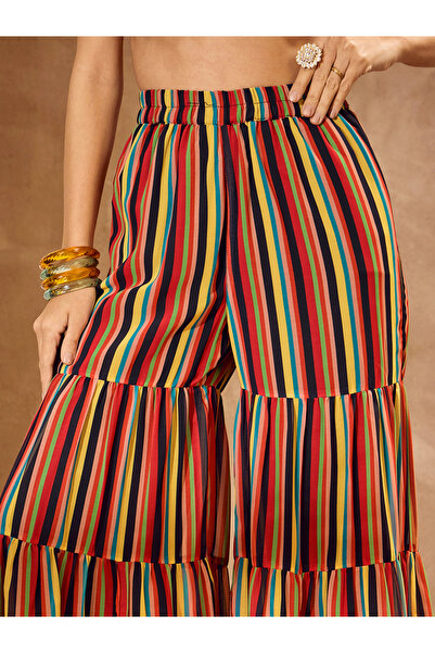 Sassafras By Styli Floral Print Kurta and Tiered Sharara Pants Set