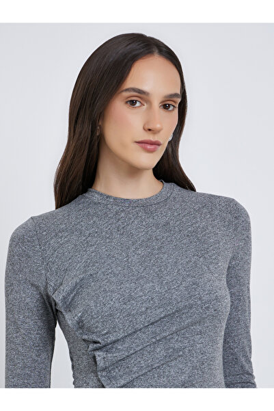 Styli Long Sleeves Asymmetric Hem Top with Ruched Detail