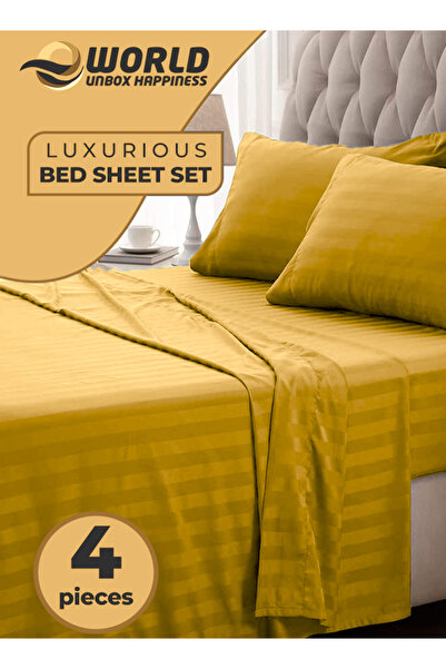 Eworld 4 Piece King Size White Striped Bedding Set – Microfiber Duvet Cover, Fitted Sheet & 2 Pillowcases