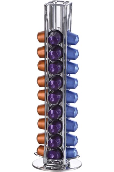 CoolBaby حامل كبسولات قهوة دوار 360 درجة (فضي، يحمل 40 كبسولة)