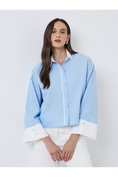 Styli قميص بأزرار وياقة وأساور متباينة اللون