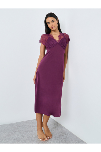 Styli Galloon Lace Trim Strap Overlay Nightdress