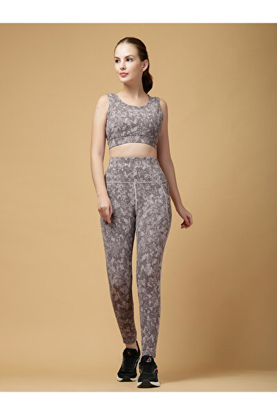 LAZZYCAT By Styli Round Neck Printed Sports Bra and Leggings Set