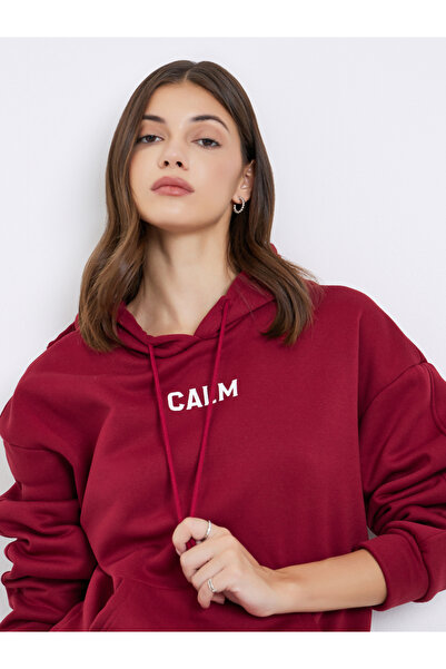 Take Two By Styli Maroon Slogan Print Relaxed Fit Hoodie