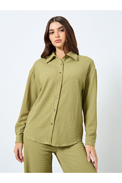 Styli Women Textured Longline Shirt and Pants Co-Ords
