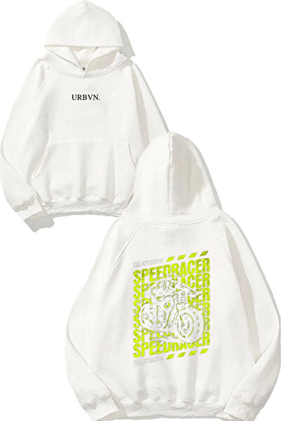 urbvn سويت شيرت أبيض كبير الحجم مطبوع بتصميم Racer