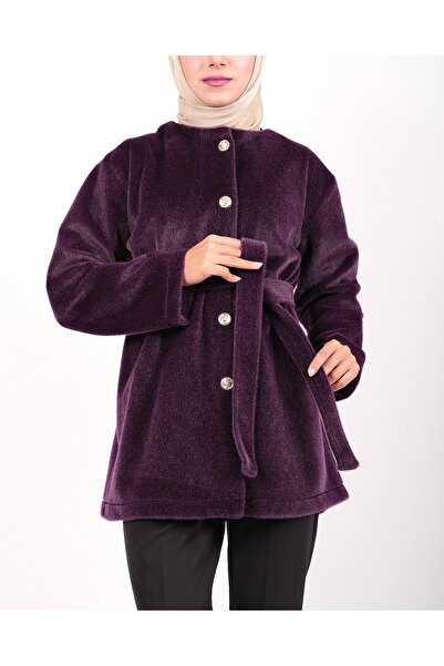 Modamorfo Γούνινο μπουφάν με κουμπιά και δεμένη μέση - Μούρδιμ