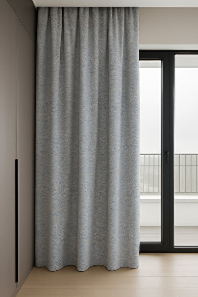 Ran Perde Açık Gri - Modern Keten Fon Perde -Pilesiz - Tek Kanat
