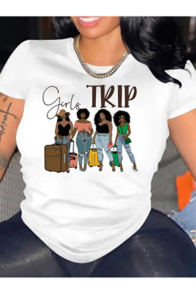 İSMTEXS Μπλουζάκι με στάμπα με θέμα τα ταξιδιωτικά κορίτσια, με κοντό μανίκι ...
