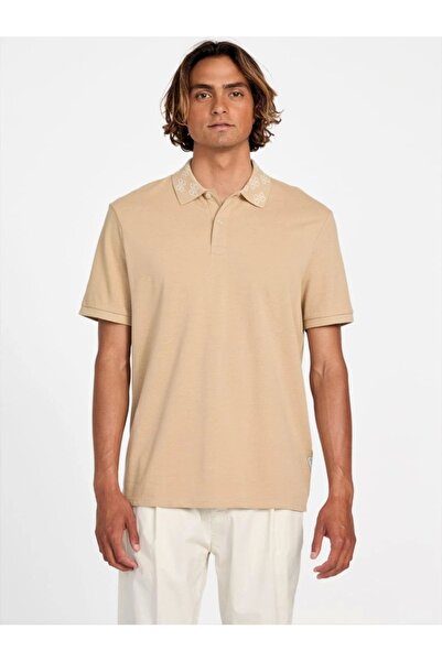 Guess Pique Men's Beige Regular Fit Polo T-Shirt M5Yp34Kcjv1-G1Fe